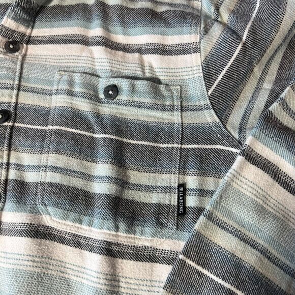 Billabong Hooded Flannel Shirt Mens Medium Blue Long Sleeve Button Striped Baja - Picture 5 of 9